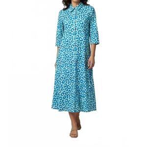 NEW PERLAVERA three quarter sleeve midi dress in aqua leopard